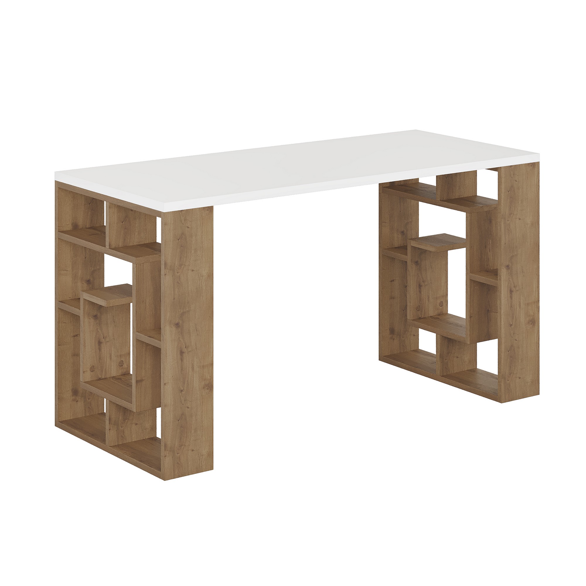 Työpöytä Valento Furniture Maze, valkoinen/tammipuuta