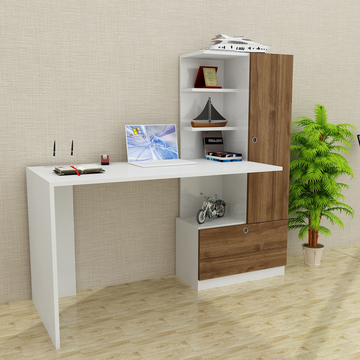 Työpöytä Valento Furniture Merinos, Valkoinen/Pähkinä