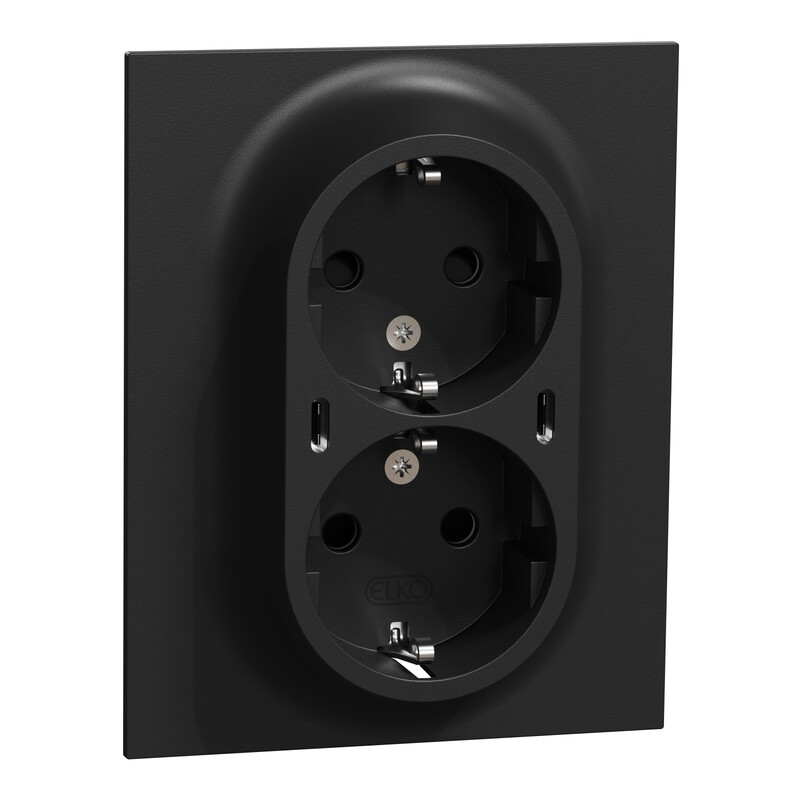 USB-pistorasia Schneider Electric ELKO One, 2-osainen + 2x USB-C, uppoasennus, peitelevyllä, IP20, 25W, PD, musta
