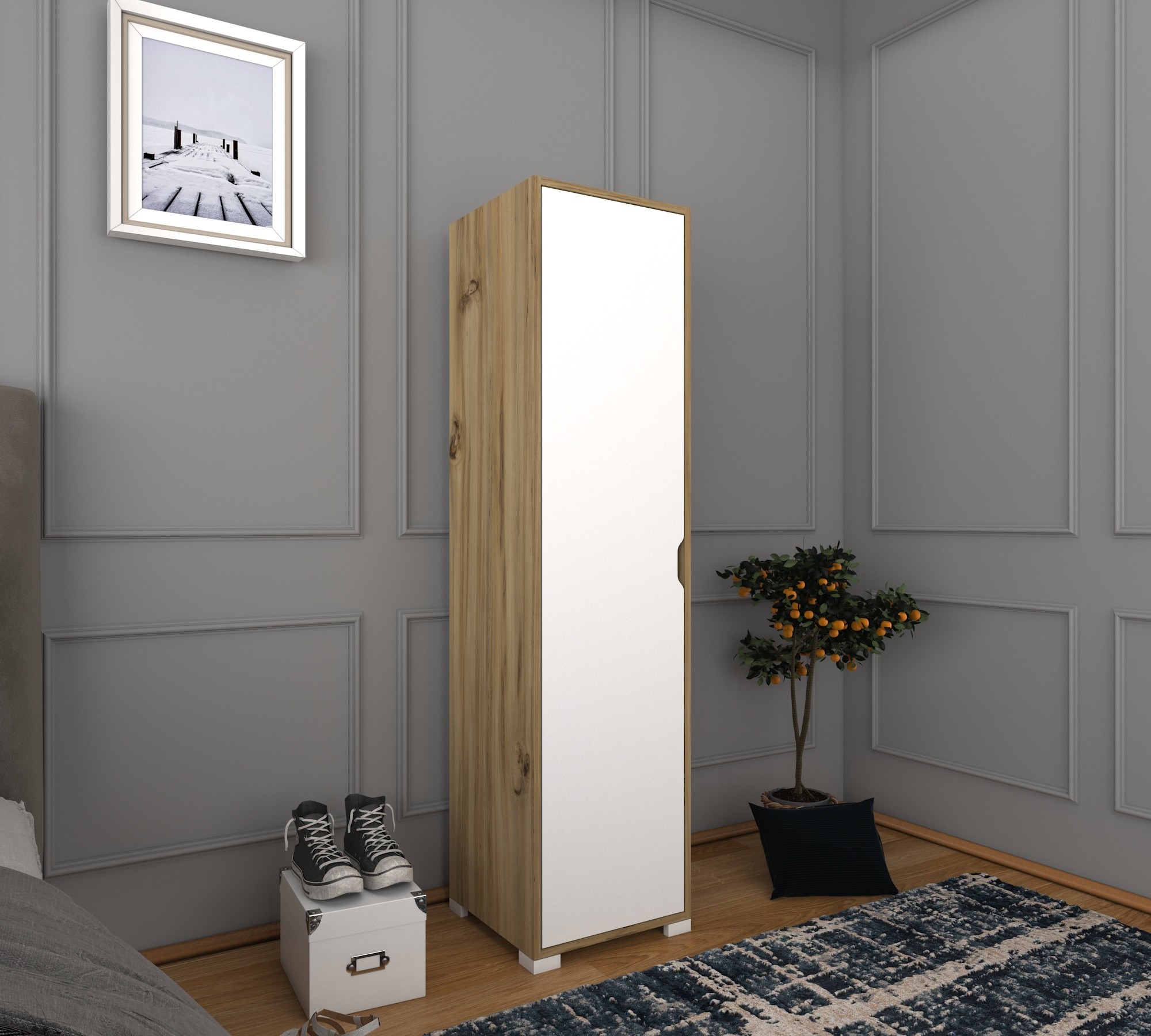 Vaatekaappi Valento Furniture 40 cm, 183x40x45 cm, vaalea pähkinäpuu