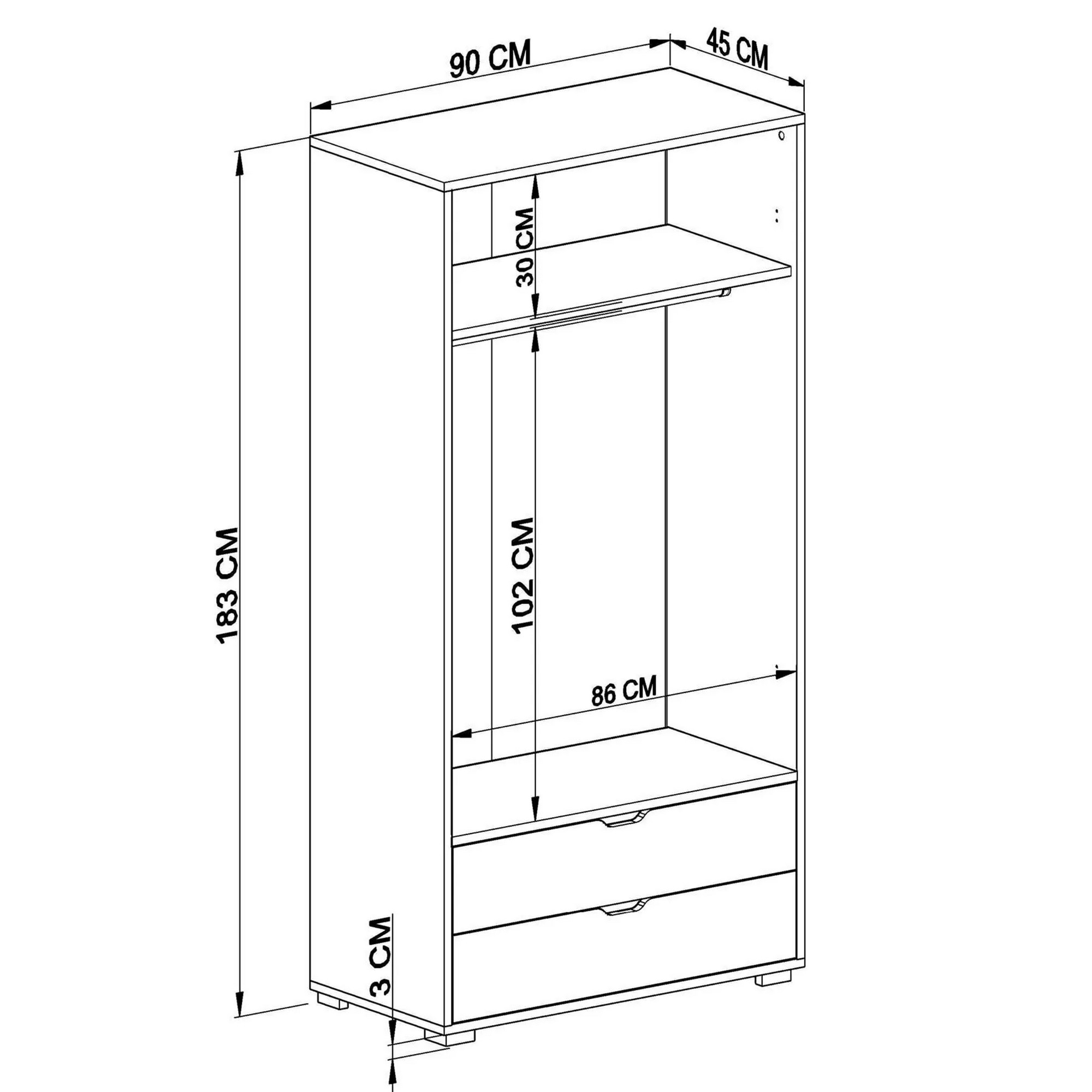 Vaatekaappi Valento Furniture 90, valkoinen/pähkinäpuu