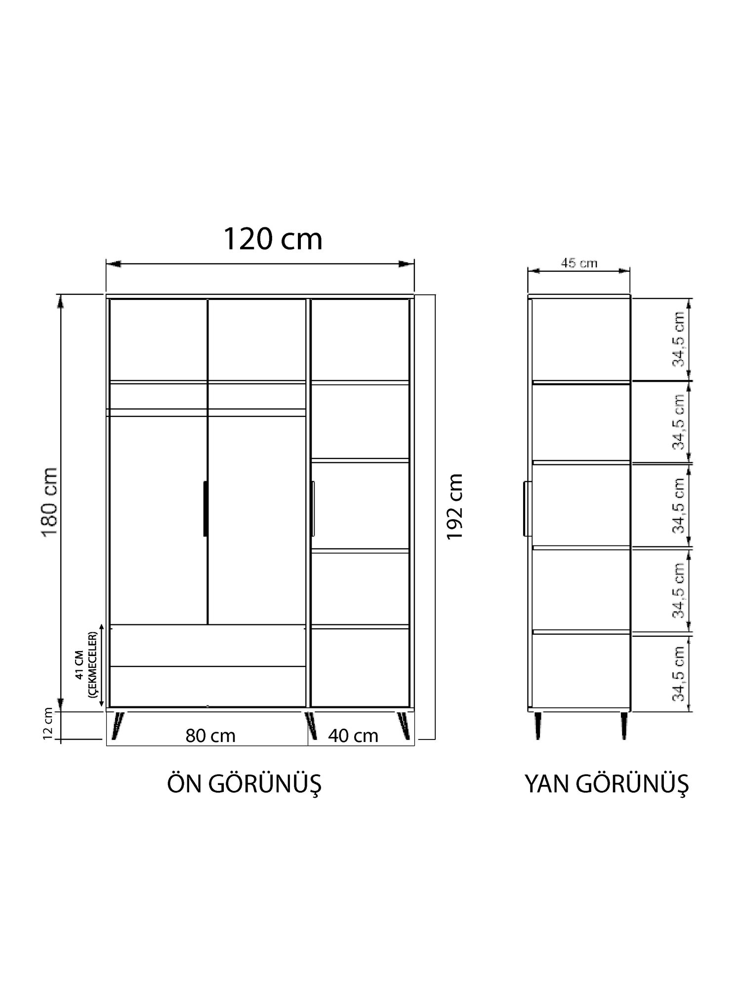 Vaatekaappi Valento Furniture Aden Drawers 120, 120x45x192cm