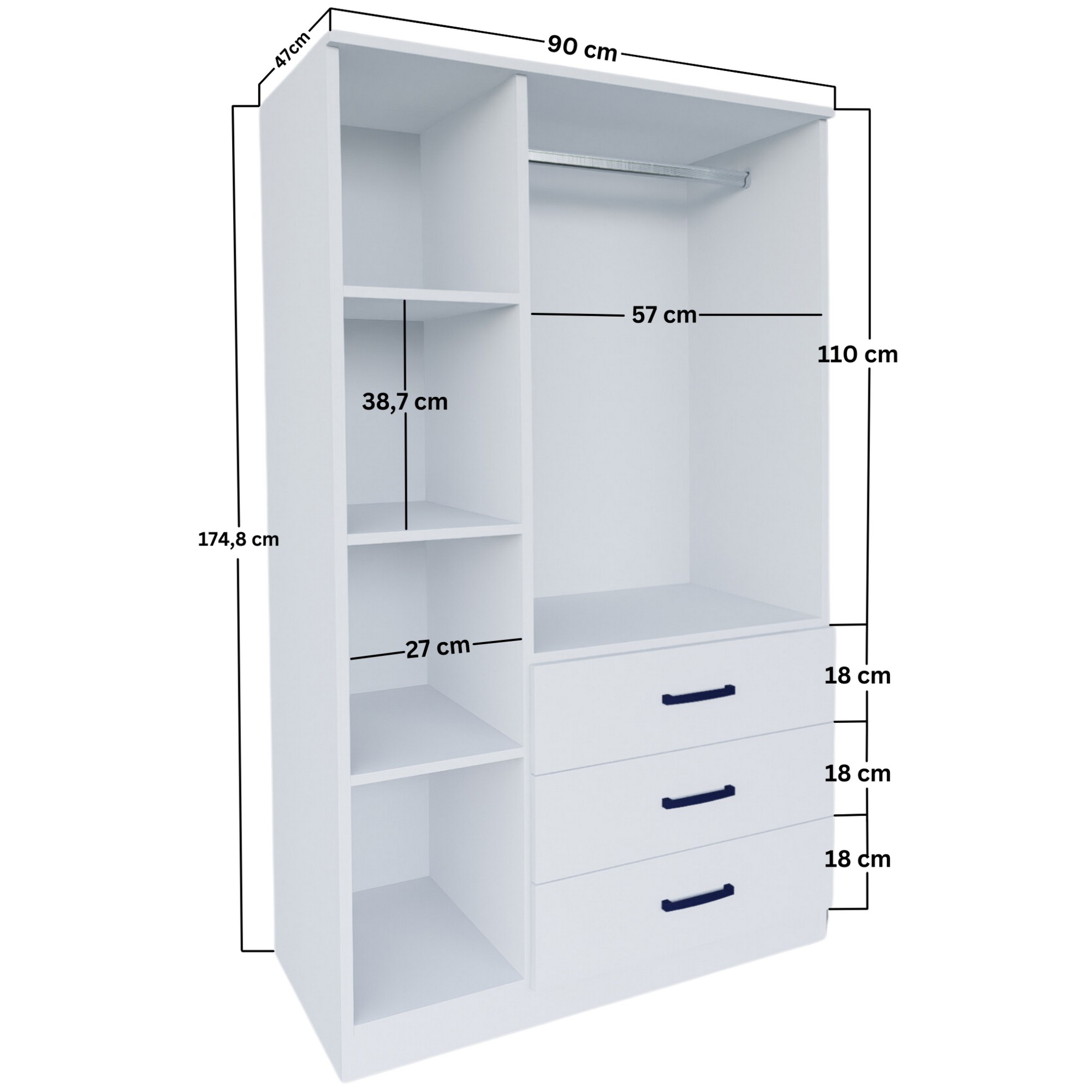 Vaatekaappi Valento Furniture Easy 52, mattavalkoinen