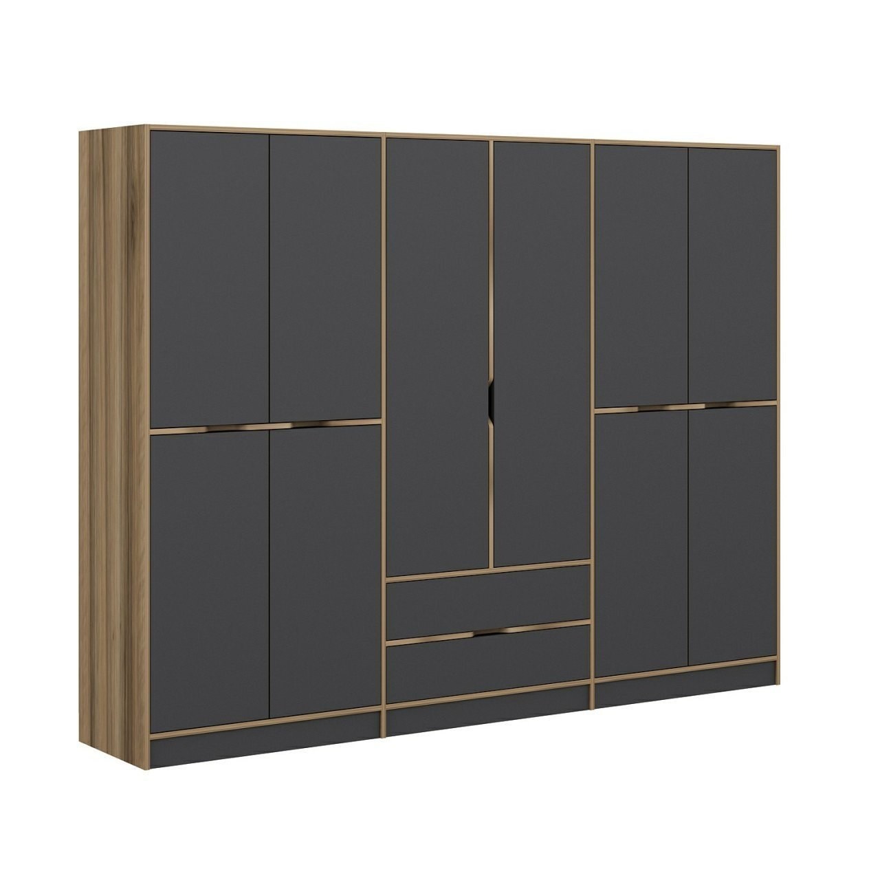 Vaatekaappi Valento Furniture Elina 2700, 277x208cm, tummanharmaa/ruskea