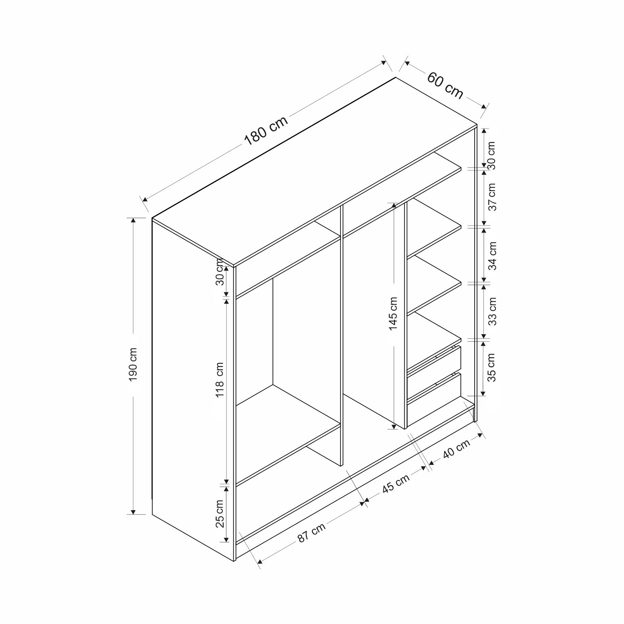 Vaatekaappi Valento Furniture Kale, 180x190cm, Dore Antrasiitti