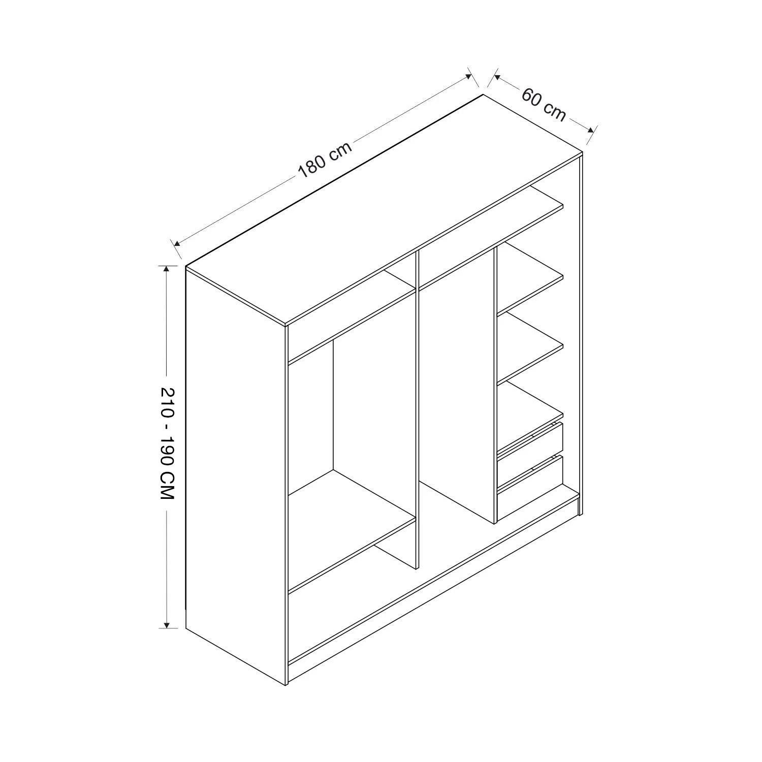 Vaatekaappi Valento Furniture Kale, 180x210x52cm, Valkoinen/Antrasiitti