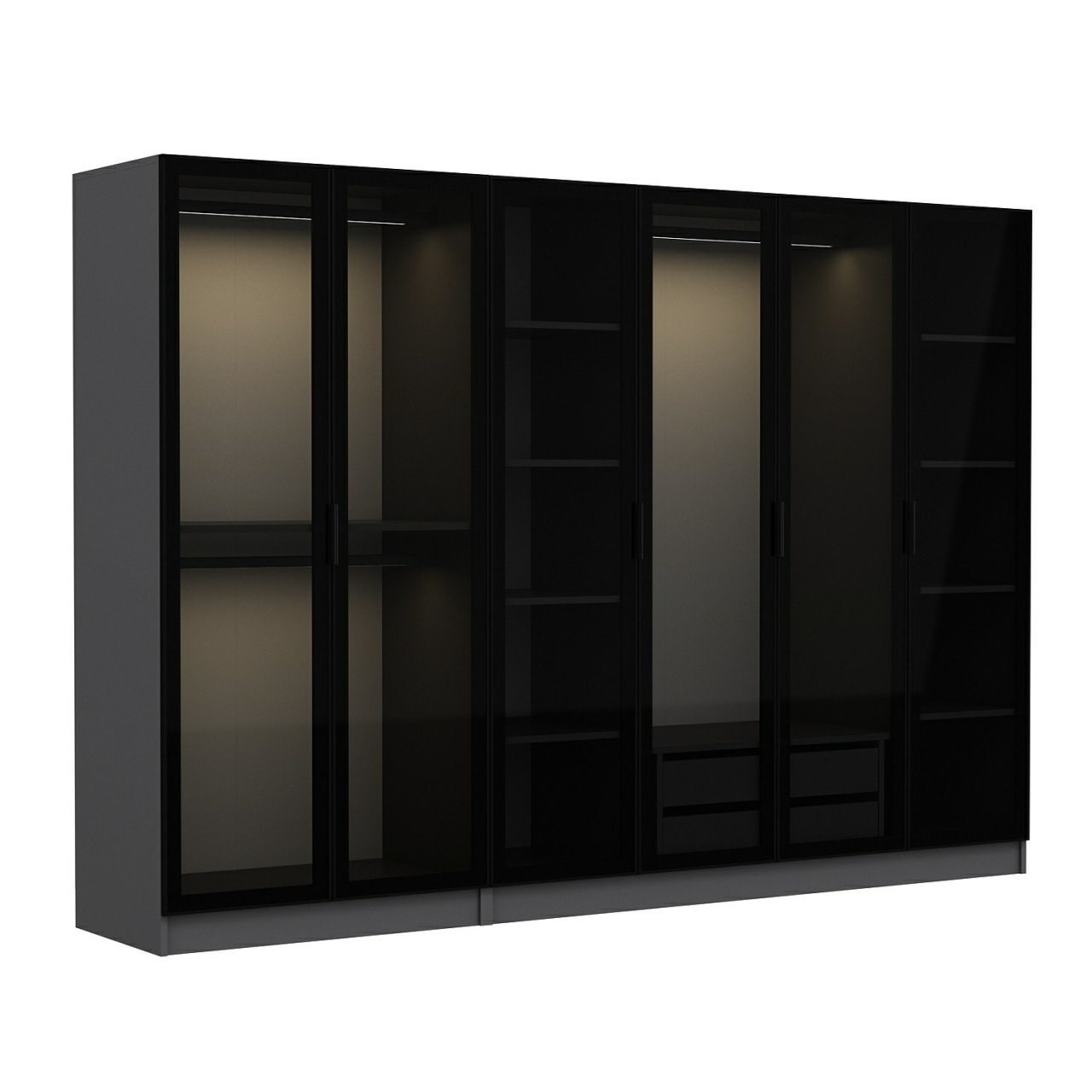 Vaatekaappi Valento Furniture Kale 6092 210x270cm antrasiitti/musta