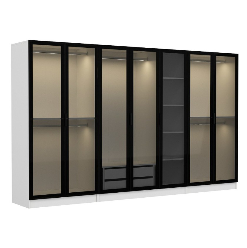 Vaatekaappi Valento Furniture Kale - 6639, 315x210cm, Valkoinen Musta