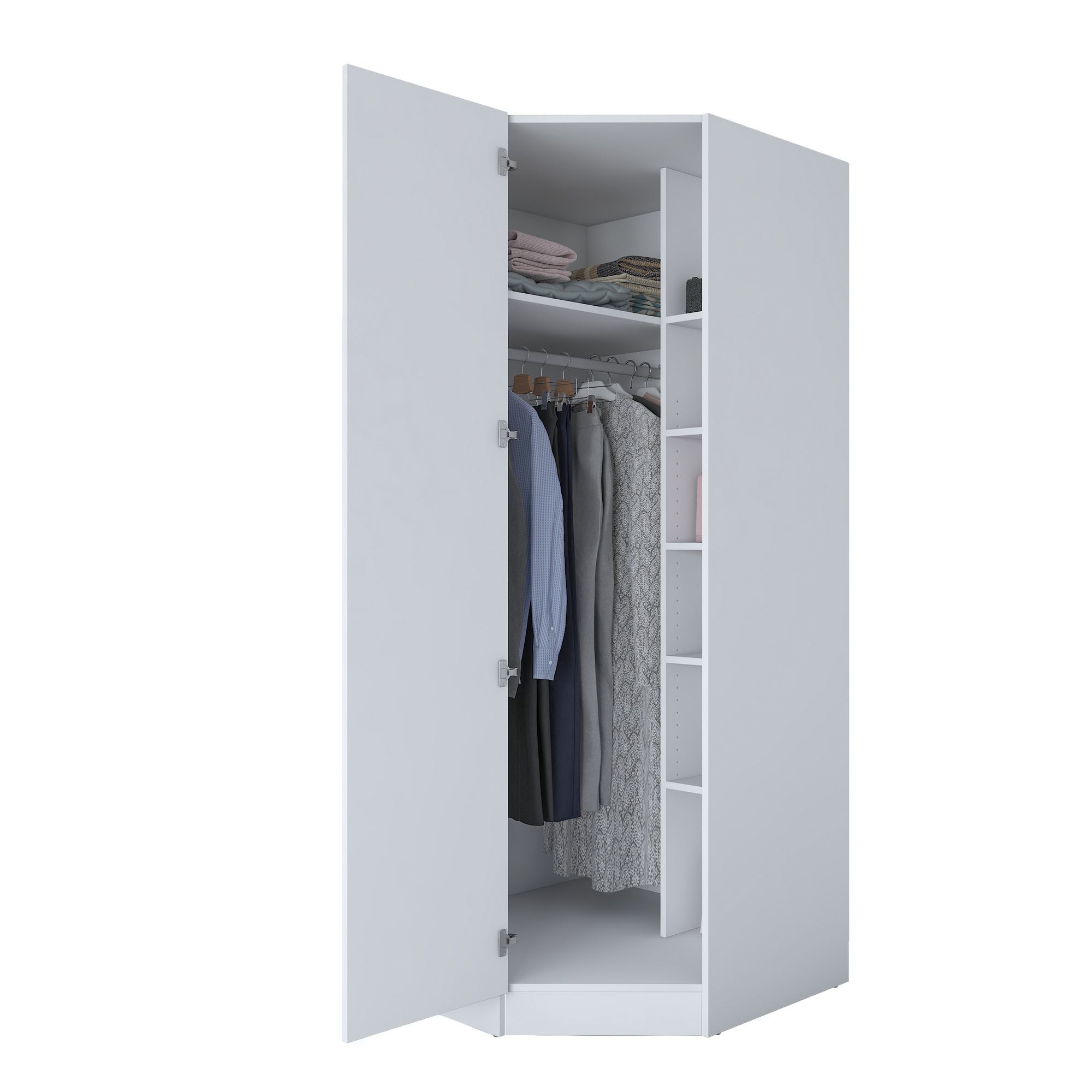 Vaatekaappi kulmaan Valento Furniture BA183 - 4567, 91x210x57,5 cm, valkoinen