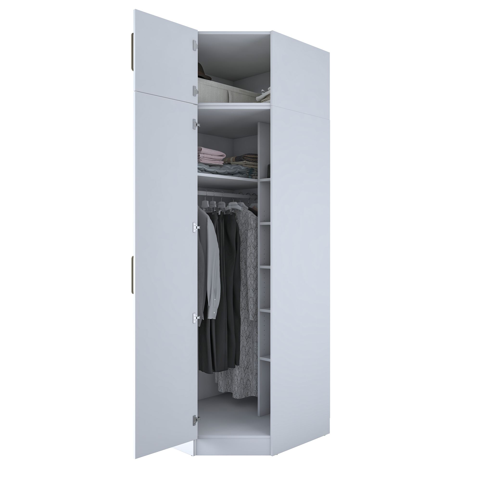 Vaatekaappi kulmaan Valento Furniture BA213 - 4689, 91x255x57,5 cm, valkoinen