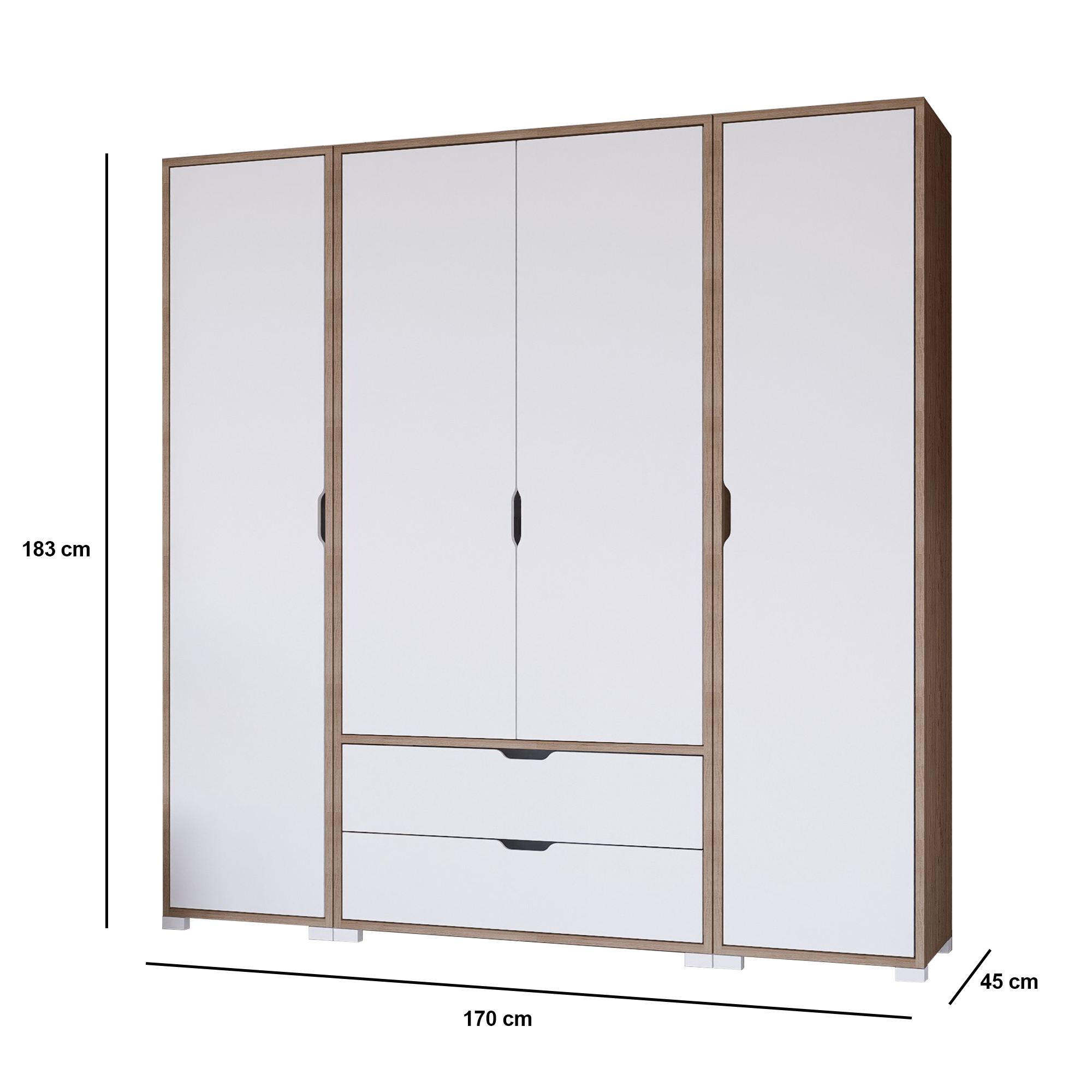 Vaatekaappi Valento Furniture Nisan 1600-024, valkoinen/pähkinäpuu
