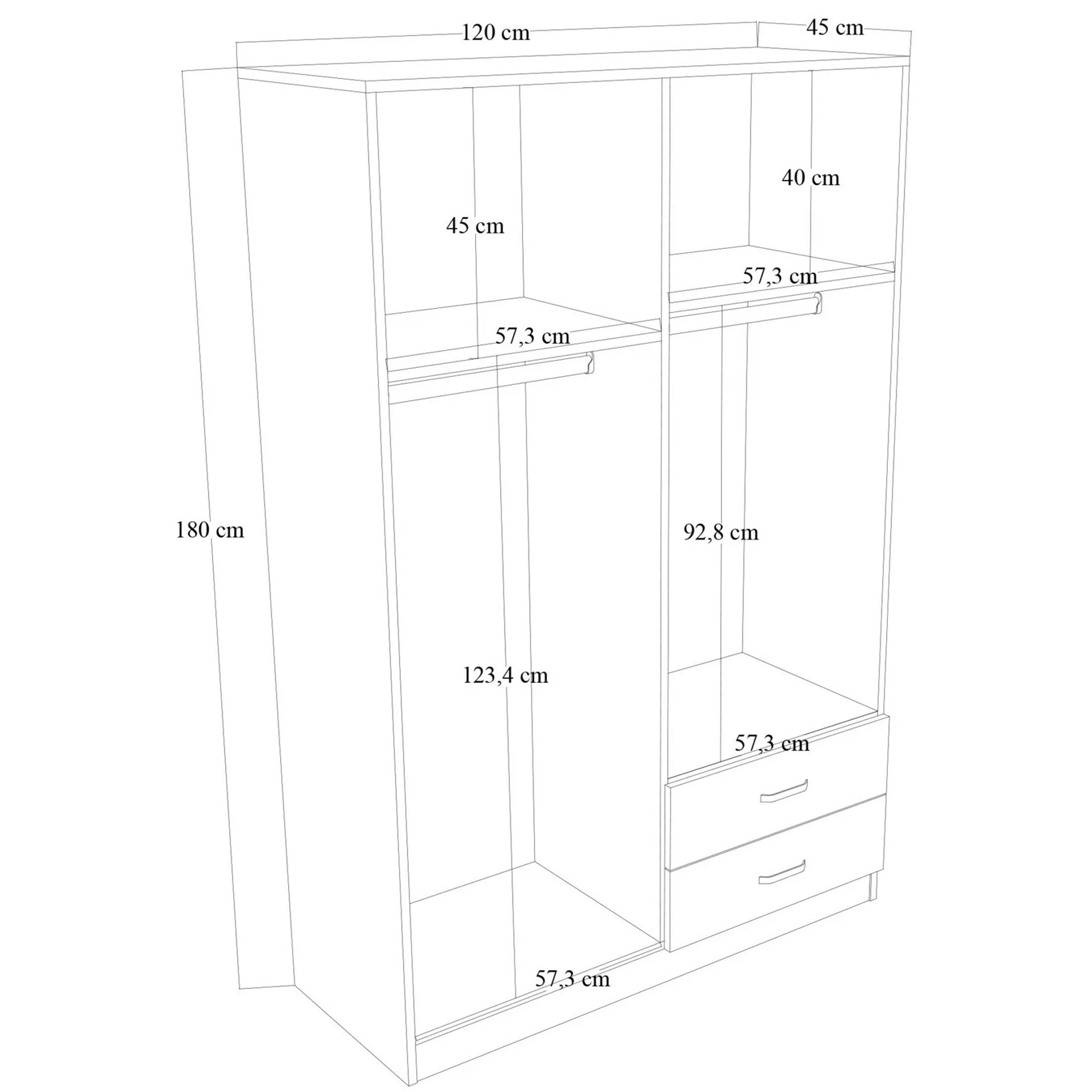 Vaatekaappi Valento Furniture Yaman, 120x180cm, valkoinen