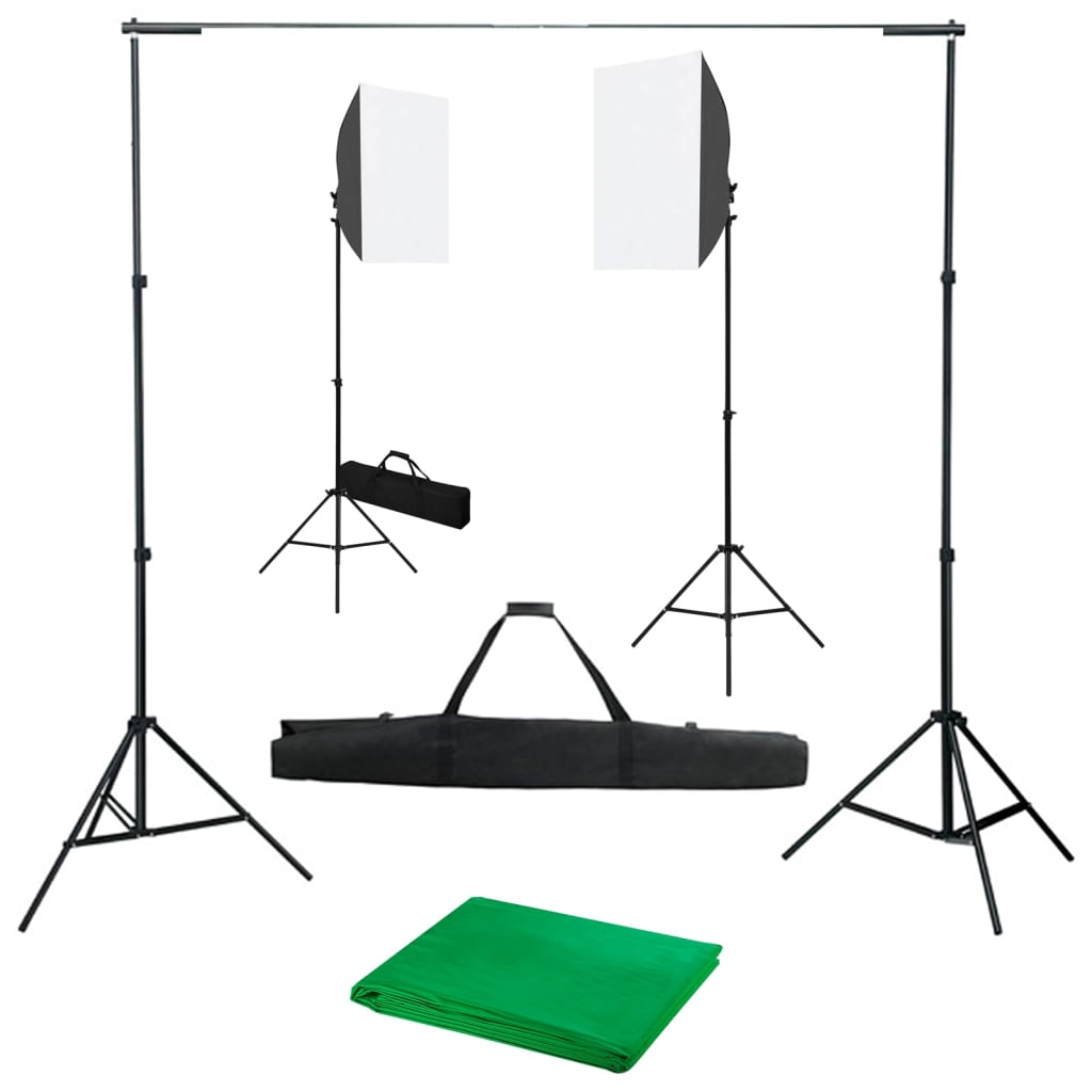 Valokuvastudiosarja 1 softbox-valoilla ja taustakankaalla
