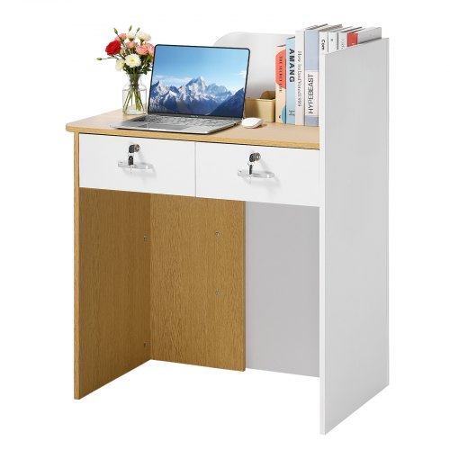 Vastaanottopöytä North Craft KLFD-07, 80x45x100cm, LED-valo, 2 laatikkoa, valkoinen/puunvärinen