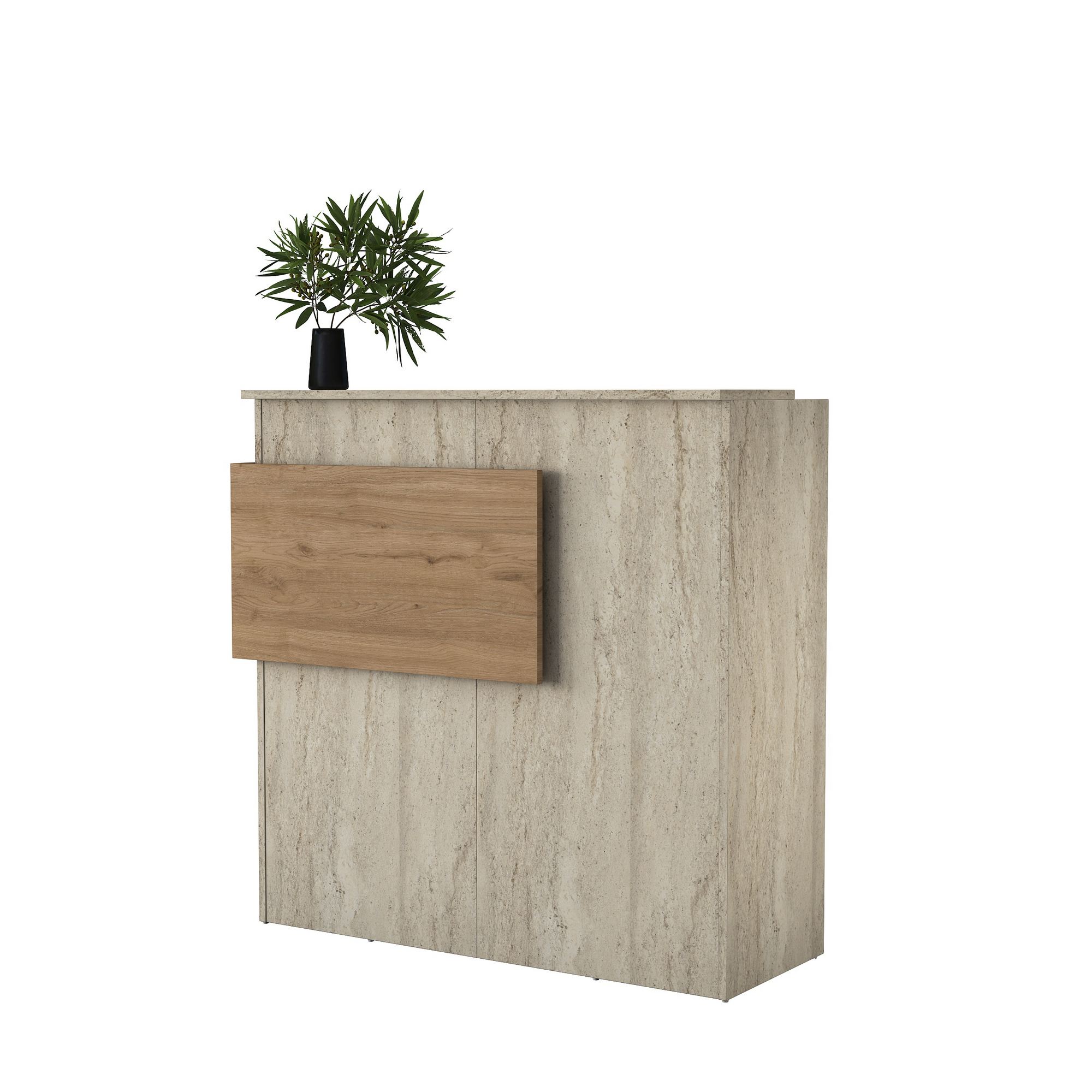 Vastaanottotiski Valento Furniture MA105 - 4745, 110x110x40 cm, travertiini/pähkinä