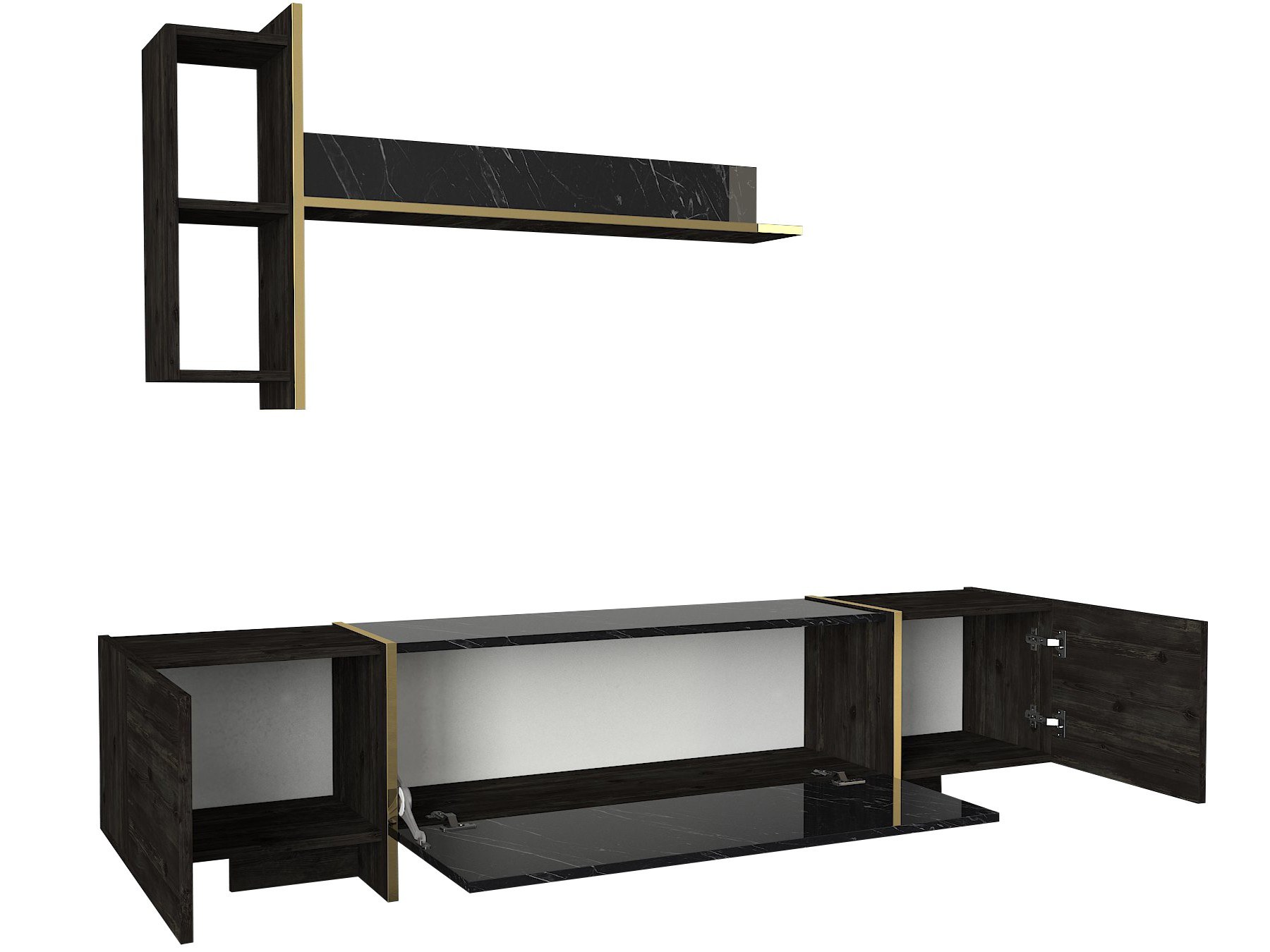 Olohuoneen kalustesetti Valento Furniture Veyron, 180x45cm TV-yksikkö, musta