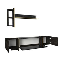 Olohuoneen kalustesetti Valento Furniture Veyron, 180x45cm TV-yksikkö, musta