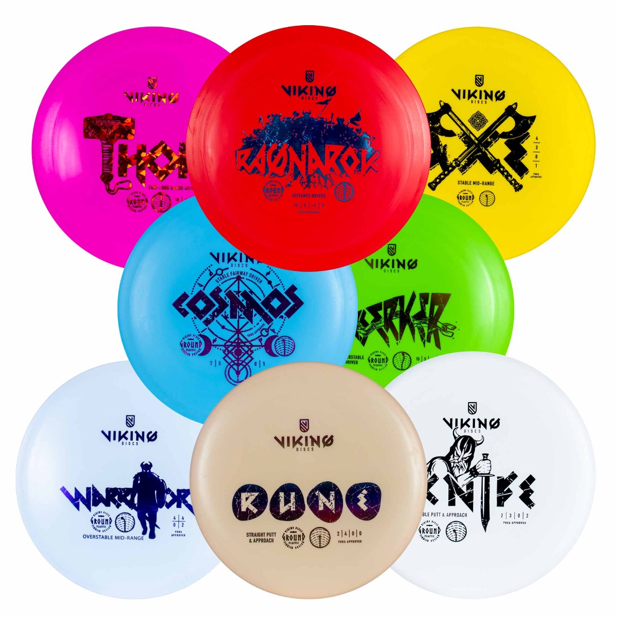 8 frisbeegolfkiekon setti, Viking Discs Ground Set
