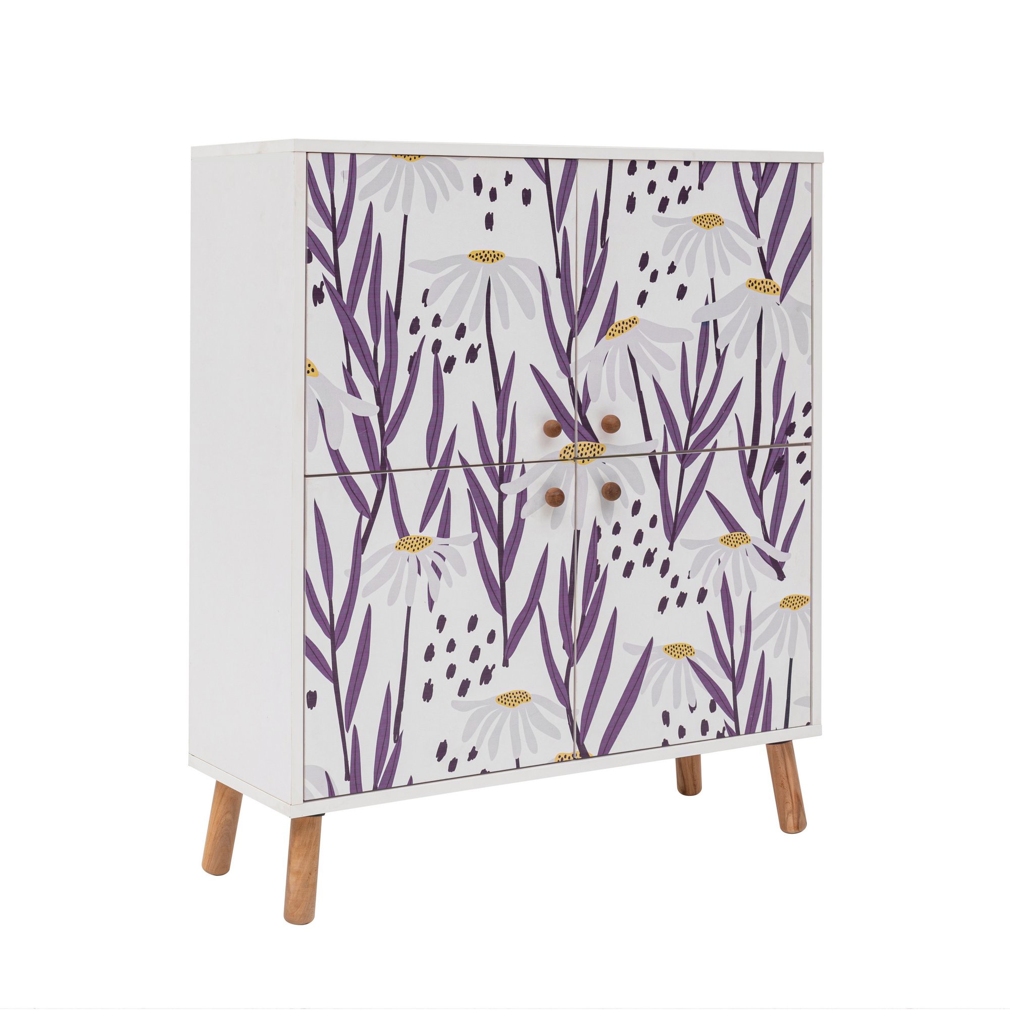 Kaappi Valento Furniture Daisy, Valkoinen-Liila-Malvanvärinen