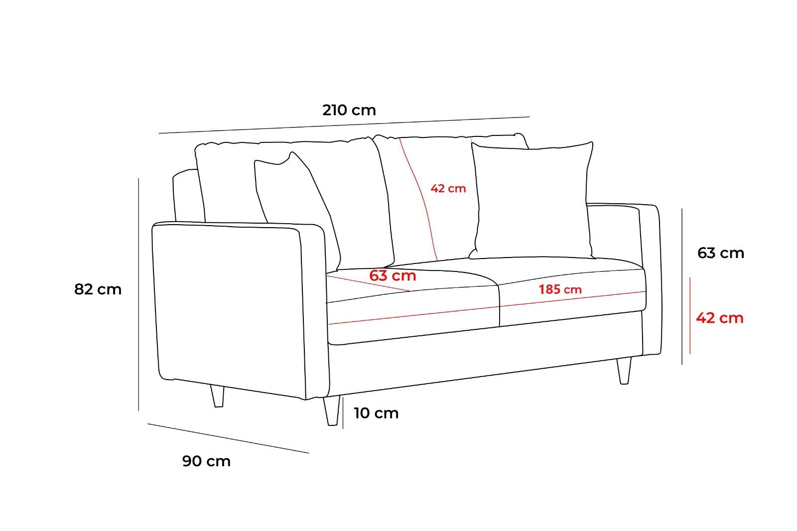Sohva Valento Furniture Eva, 3-istuttava, leveys 210cm