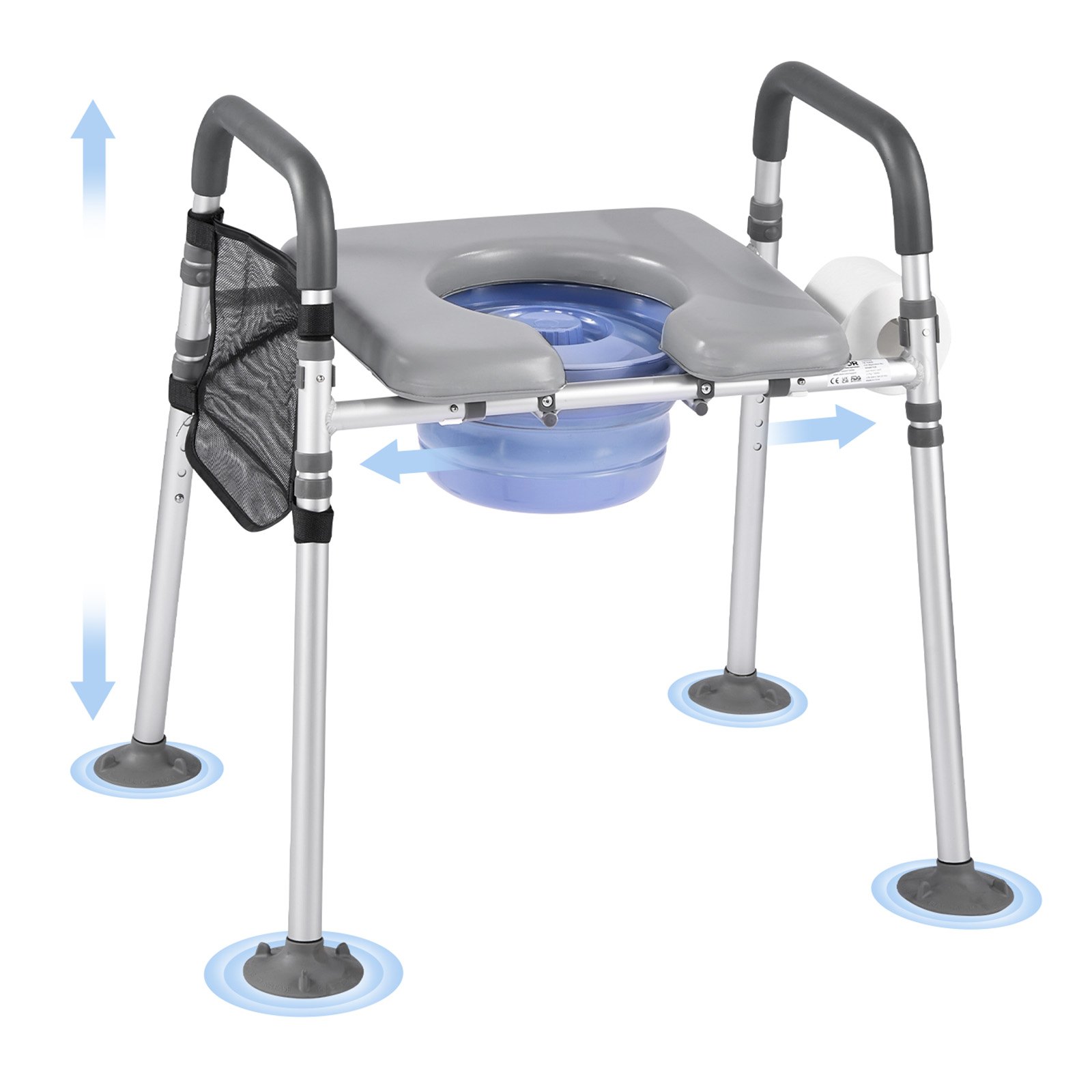 WC-tuoli North Craft, 4-in-1, 227kg kapasiteetti, Säädettävä korkeus ja leveys, Harmaa