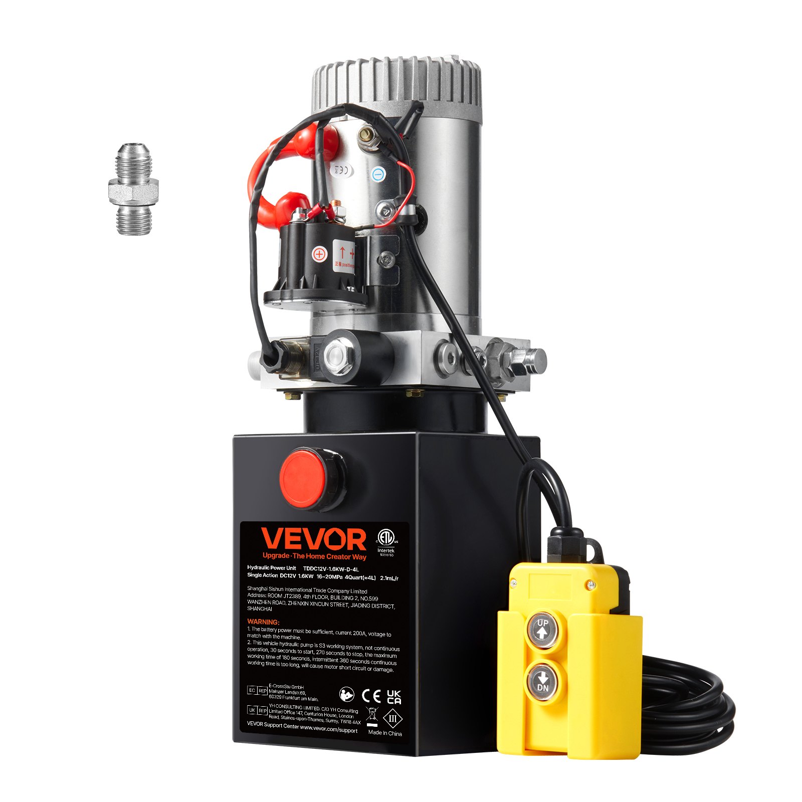 Yksitoiminen hydraulipumppuyksikkö North Craft TDDC12V-1.6KW-D-4L, 450x185mm, Teräs